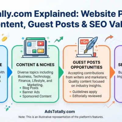 AdsTotally.com Explained Website Purpose, Content, Guest Posts and SEO Value.